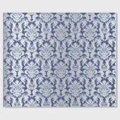 Damask Glitter Silver Grey Royal Sapphire Blue Cadeaupapier (Vlak)