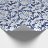 Damask Glitter Silver Grey Royal Sapphire Blue Cadeaupapier (Hoek)