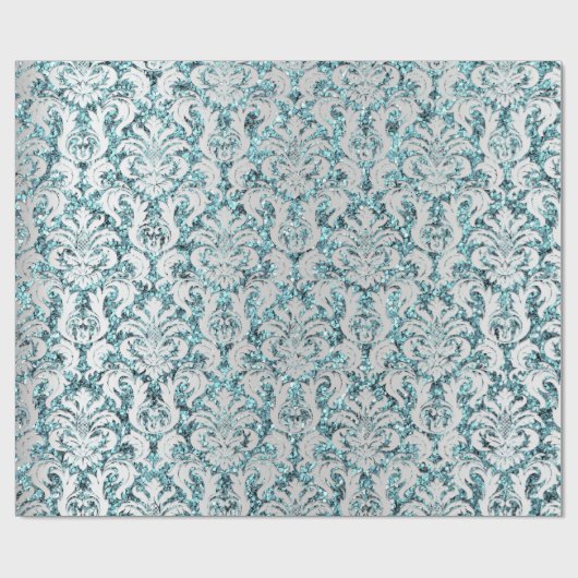 Damask Glitter Tiffany Silver Grey Royal Sequin Cadeaupapier (Vlak)