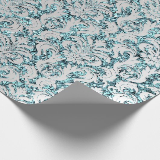 Damask Glitter Tiffany Silver Grey Royal Sequin Cadeaupapier (Hoek)