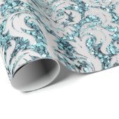 Damask Glitter Tiffany Silver Grey Royal Sequin Cadeaupapier (Rol Hoek)