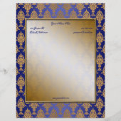 Damask Gold aan de Royal Blue-grenzen Custom Briefhoofd (Voorkant)