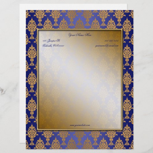 Damask Gold aan de Royal Blue-grenzen Custom Briefhoofd (Voorkant / Achterkant)