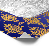 Damask Gold aan de Royal Blue-grenzen Poster (Hoek)