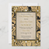 Damask Gold Beige Pearl Photo Birthday Party Kaart (Voorkant)
