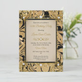 Damask Gold Beige Pearl Photo Birthday Party Kaart (Staand voorkant)