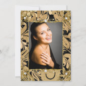 Damask Gold Beige Pearl Photo Birthday Party Kaart (Achterkant)