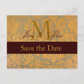 Damask Gold Bewaar de datum Monogram Aankondiging (Voorkant)