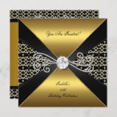 Damask Gold Black Diamond Gem Birthday Party Kaart (Voorkant / Achterkant)