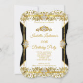 Damask Gold Black White Diamond Birthday Party Kaart (Voorkant)