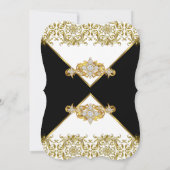 Damask Gold Black White Diamond Birthday Party Kaart (Achterkant)