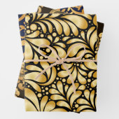 Damask Gold & Black Wrapping paper 3 sheets set (In situ)
