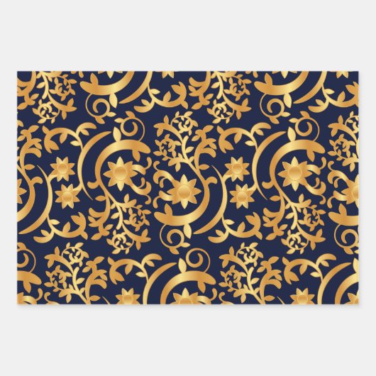 Damask Gold & Black Wrapping paper 3 sheets set (Voorkant 3)