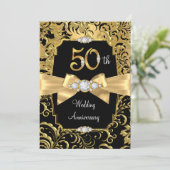 Damask Gold Bow Black Diamond 50e Jubileum Kaart (Staand voorkant)