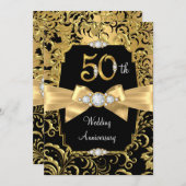 Damask Gold Bow Black Diamond 50e Jubileum Kaart (Voorkant / Achterkant)