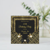 Damask Gold Diamond Black Bow Birthday Party Kaart (Staand voorkant)