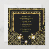 Damask Gold Diamond Black Bow Birthday Party Kaart (Achterkant)