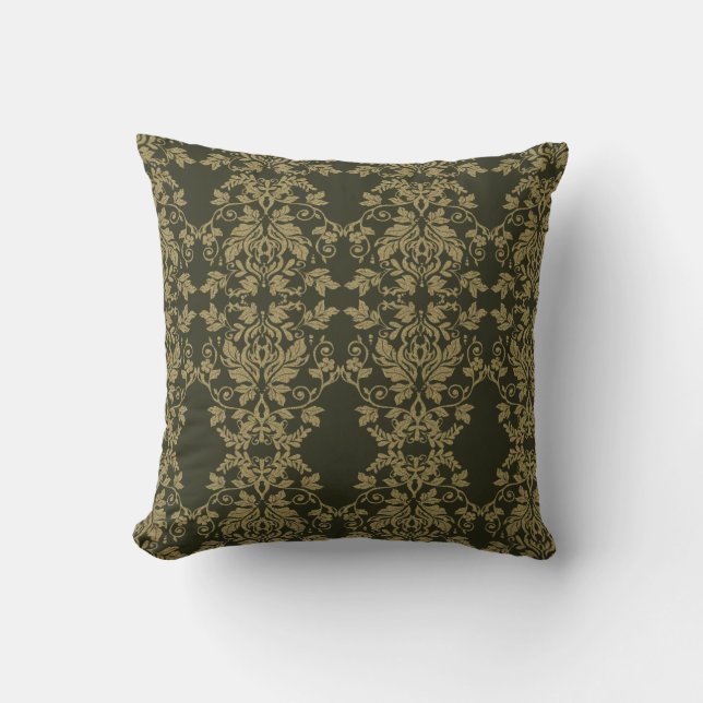 Damask Gold en Dark Olive Decor Kussen (Voorkant)