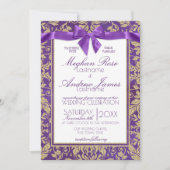 Damask Gold en Royal Paarse bruiloft Kaart (Voorkant)