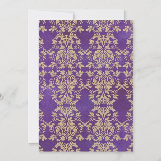 Damask Gold en Royal Paarse bruiloft Kaart (Achterkant)