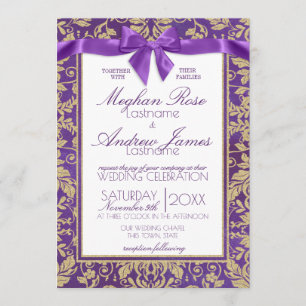 Damask Gold en Royal Paarse Invitation Wedding Kaart