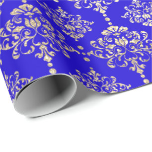 Damask Gold Faux Royal Metallic Bright Cobalt Blue Cadeaupapier