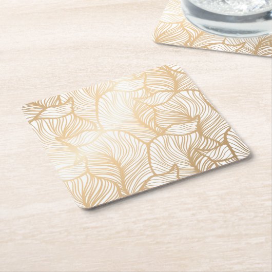 Damask Gold Floral Pattern Kartonnen Onderzetters (Schuin)
