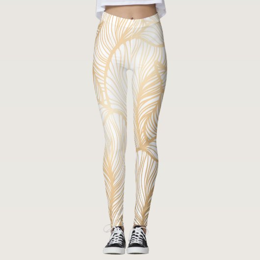 Damask Gold Floral Pattern Leggings (Voorkant)