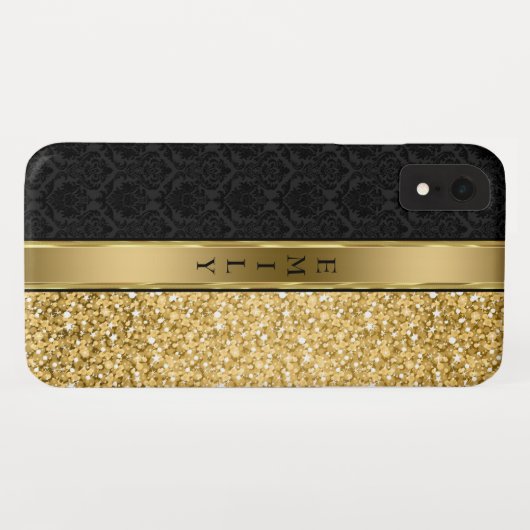 Damask & Gold Glitter Case-Mate iPhone Case (Achterkant (horizontaal))