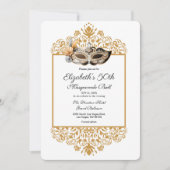 Damask Gold Masquerade Ball 50th Birthday Invitat Kaart (Voorkant)
