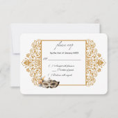 Damask Gold Masquerade RSVP-kaart RSVP Kaartje (Voorkant)
