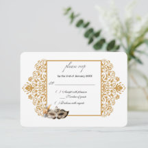 Damask Gold Masquerade RSVP-kaart