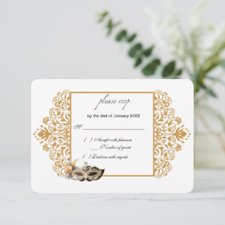 Damask Gold Masquerade RSVP-kaart RSVP Kaartje