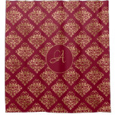 Damask Gold Monogram op Bourgogne Douchegordijn (Voorkant)