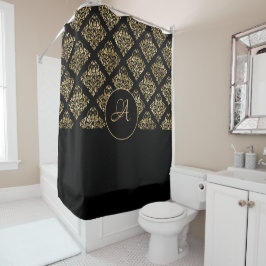 Damask Gold Monogram op zwart Douchegordijn