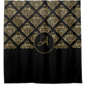 Damask Gold Monogram op zwart Douchegordijn (Voorkant)