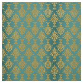 Damask Gold op Blauwgroen Groen Stof