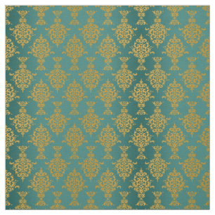 Damask Gold op Blauwgroen Groen Stof
