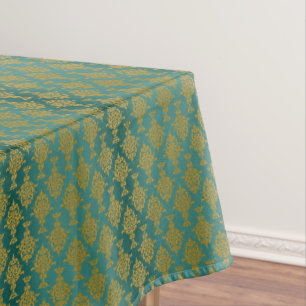 Damask Gold op Blauwgroen Groen Tafelkleed