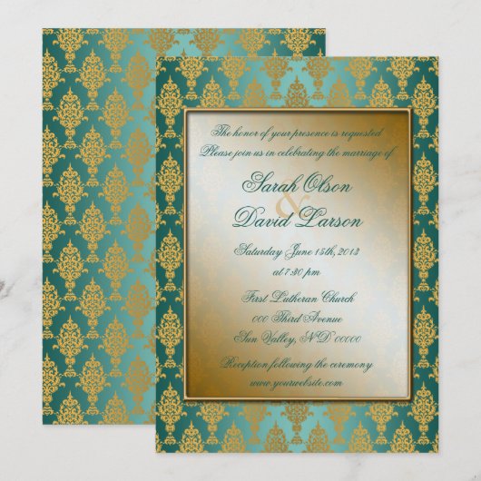 Damask Gold op Blauwgroen Kaart (Voorkant / Achterkant)