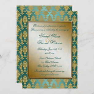 Damask Gold op Blauwgroen Kaart