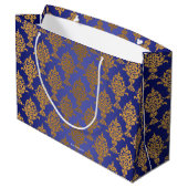 Damask Gold op Royal Blue Label Large Cadeautasje (Achterkant Gekanteld)