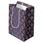 Damask Gold op Royal Blue Label Medium Cadeauzakje (Achterkant Gekanteld)