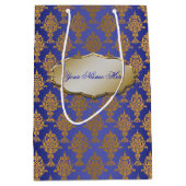 Damask Gold op Royal Blue Label Medium Cadeauzakje (Voorkant)