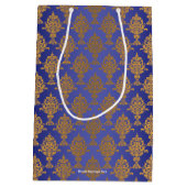 Damask Gold op Royal Blue Label Medium Cadeauzakje (Achterkant)