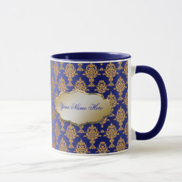 Damask Gold op Royal Blue Mok