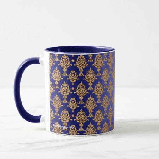 Damask Gold op Royal Blue Mok (Links)