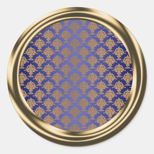 Damask Gold op Royal Blue Ronde Sticker (Voorkant)
