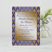 Damask Gold op Royal Blue Shine Kaart (Staand voorkant)