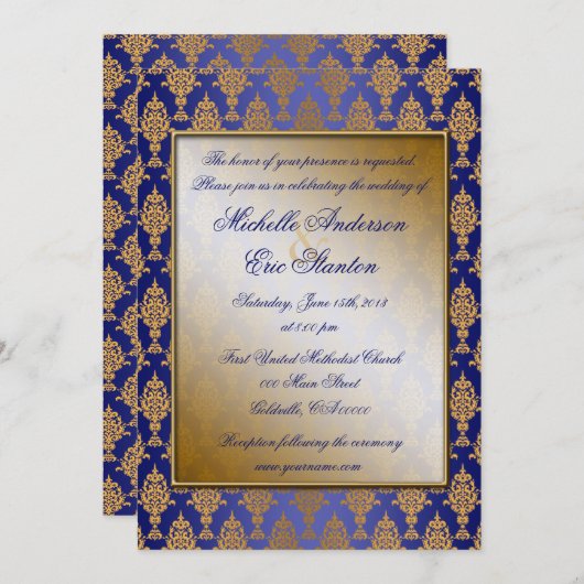 Damask Gold op Royal Blue Shine Kaart (Voorkant / Achterkant)